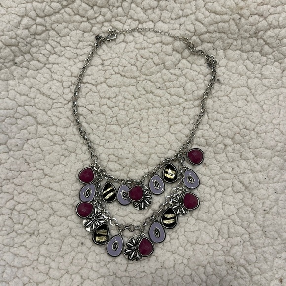 Premier Designs Violet Silver Chunky Bib Statement Necklace Limited Edition - Picture 2 of 6